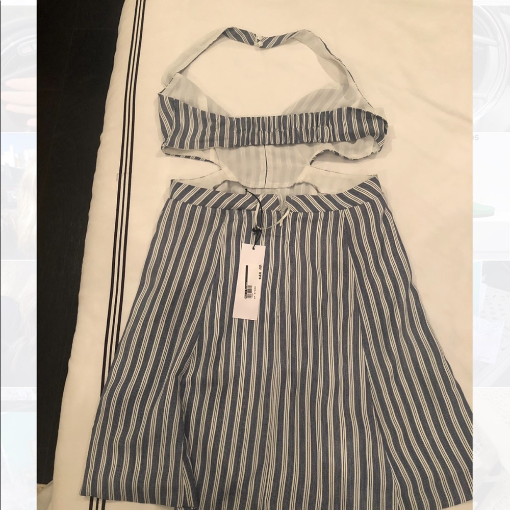 Blue and white striped mini dress